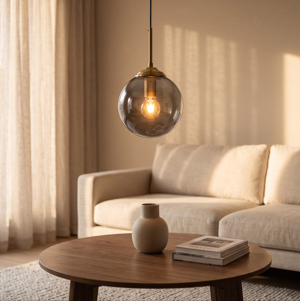 Suspension Luminaire Boule en Verre Fumé — Salon & Chambre