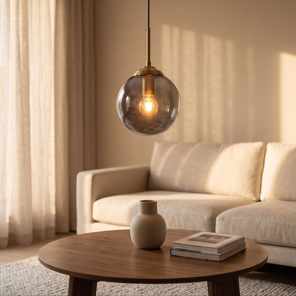 Suspension Luminaire Boule en Verre Fumé — Salon & Chambre