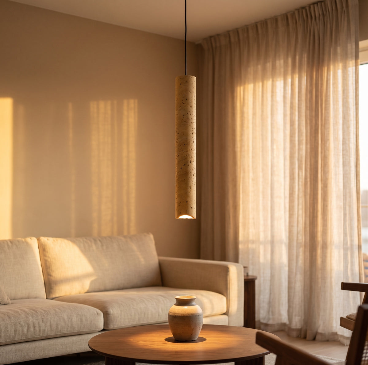 Suspension en Pierre Jaune — Luminaire Wabi Sabi pour Chambre & Restaurant
