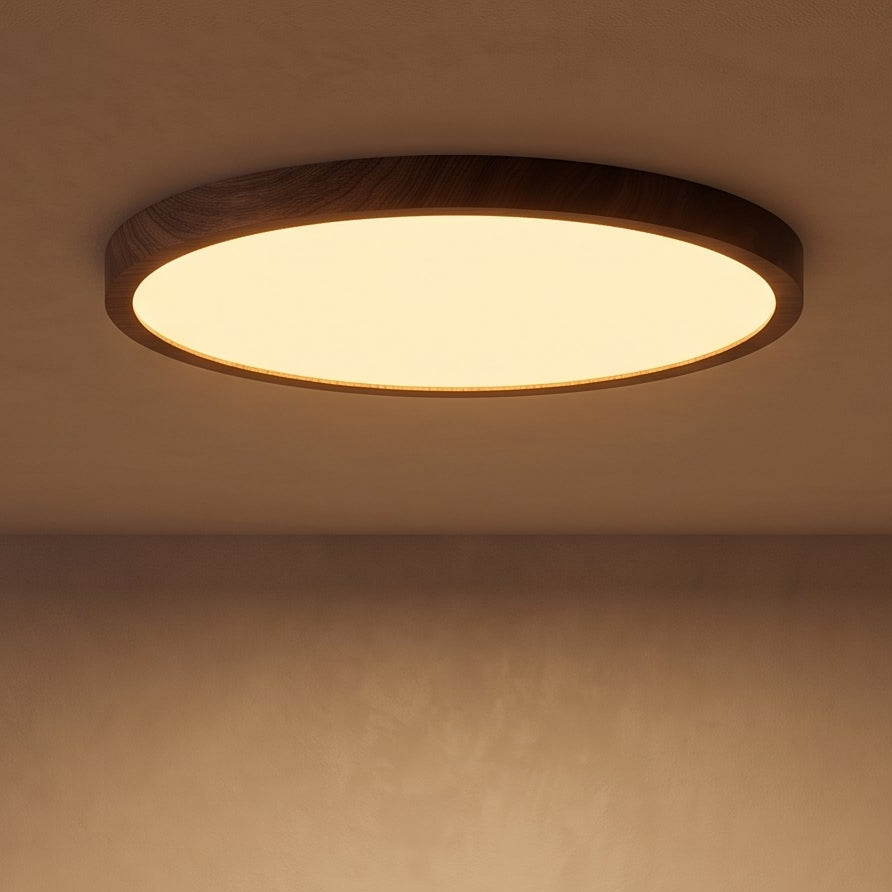 Plafonnier LED Ultra-Mince Bois de Noyer — Chambre & Salon Minimaliste