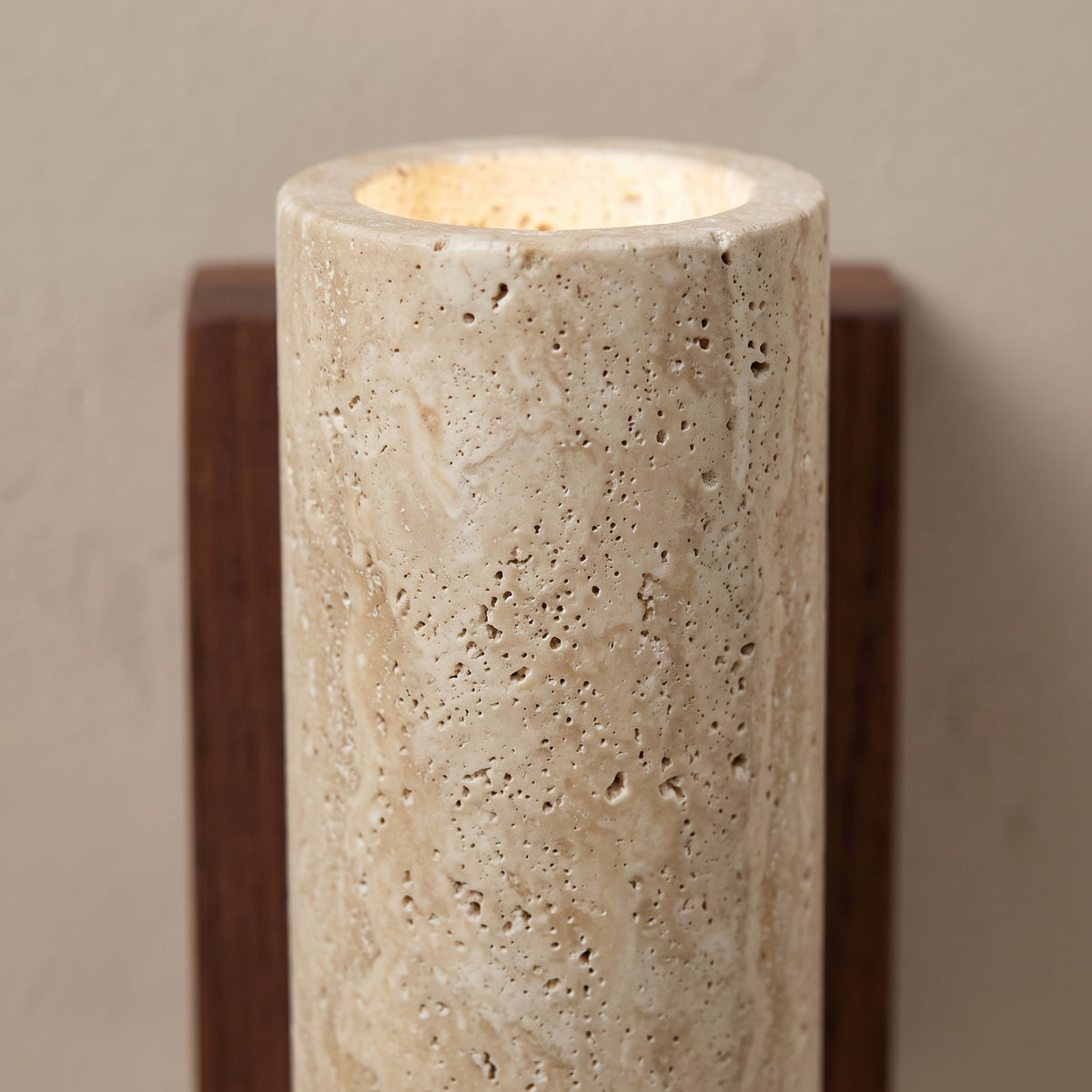 Applique Murale en Travertin et Bois de Noyer — Style Wabi Sabi