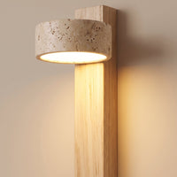 Applique Murale Rotative en Travertin et Bois — Liseuse Wabi Sabi