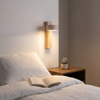 Applique Murale Rotative en Travertin et Bois — Liseuse Wabi Sabi