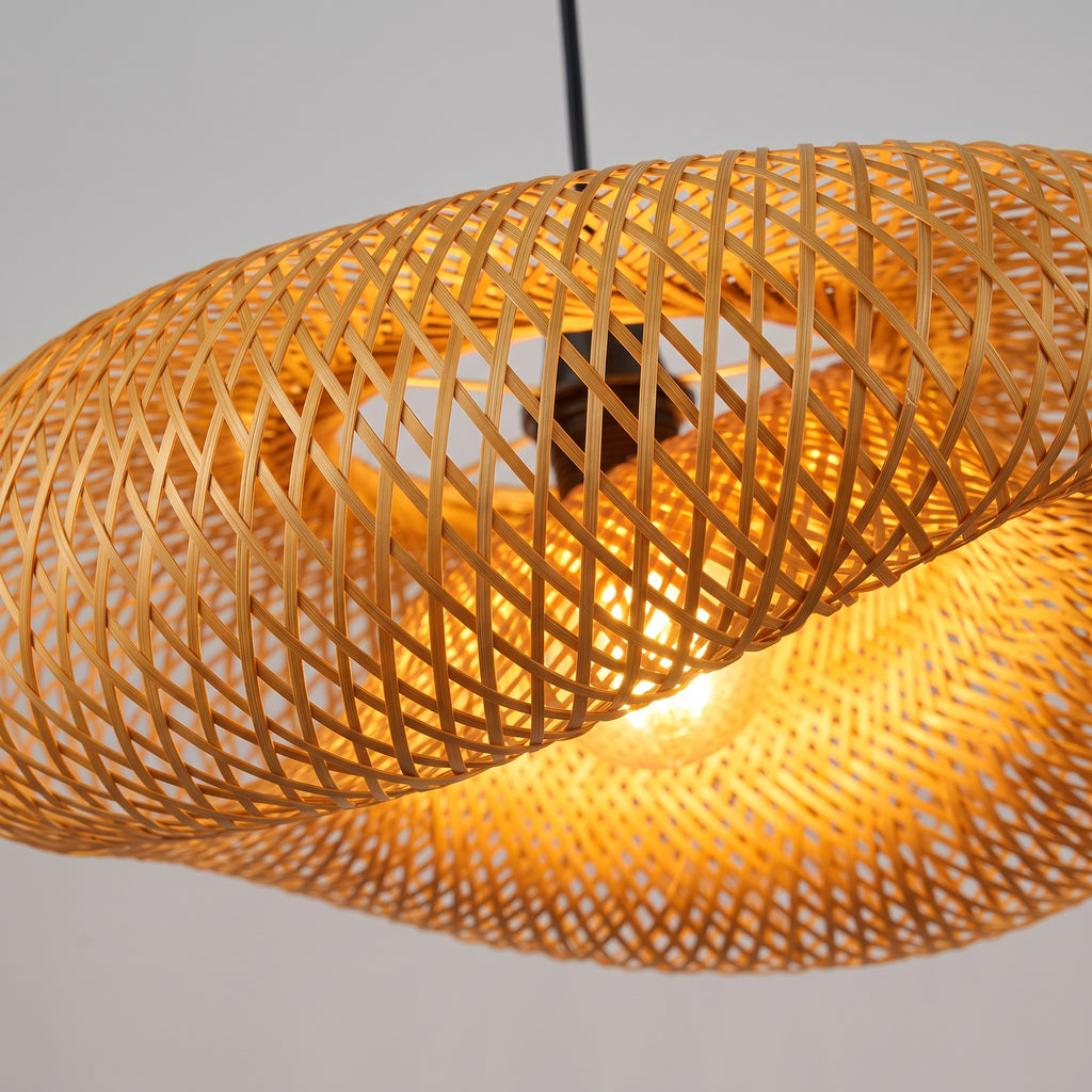 Suspension en Bambou Tressé — Lustre Salon & Salle à Manger Bohème