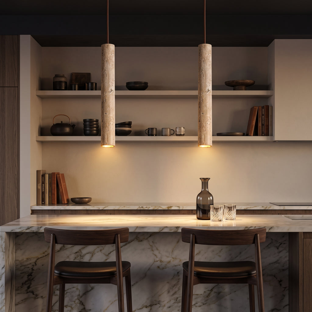 Suspension en Pierre Jaune — Luminaire Wabi Sabi pour Chambre & Restaurant