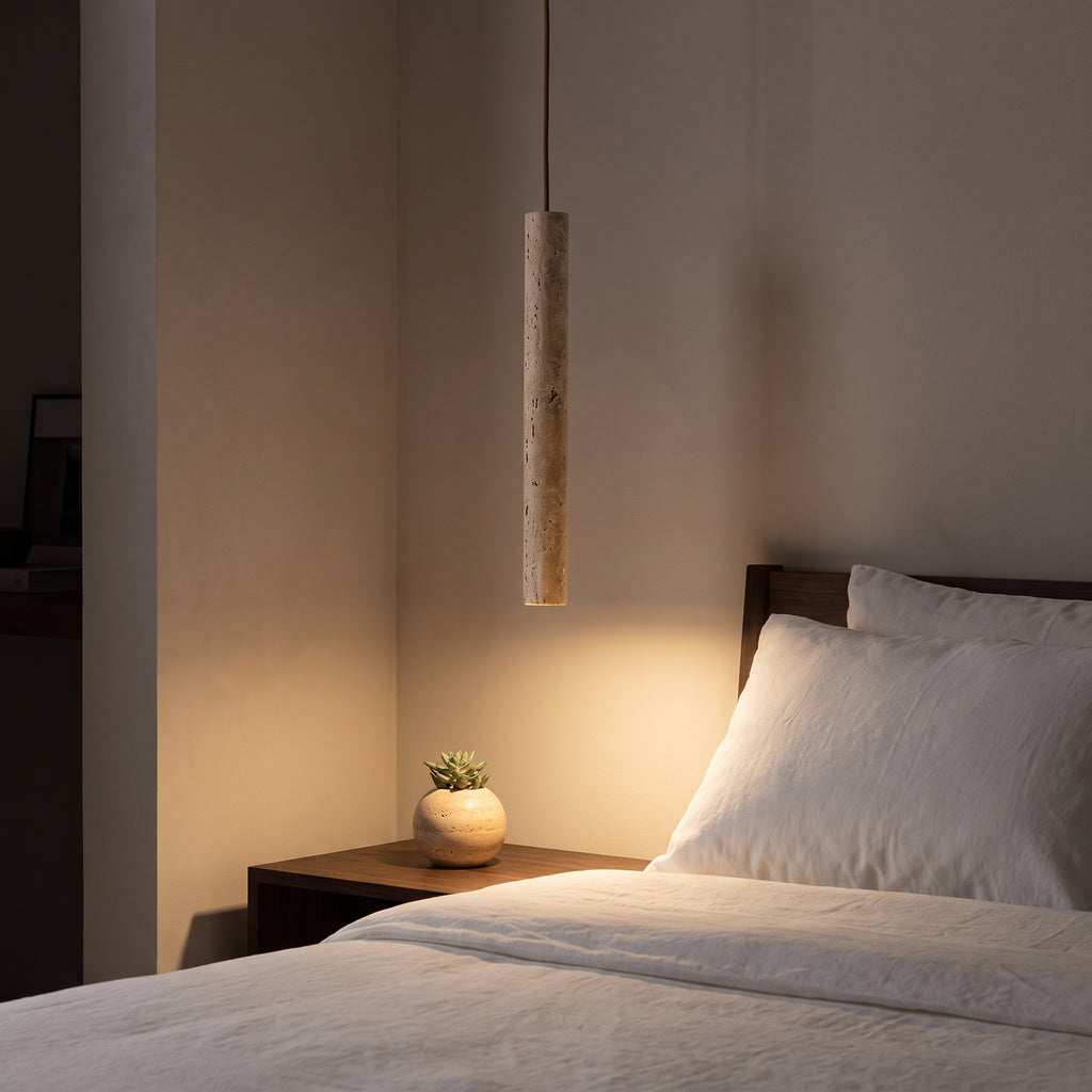 Suspension en Pierre Jaune — Luminaire Wabi Sabi pour Chambre & Restaurant